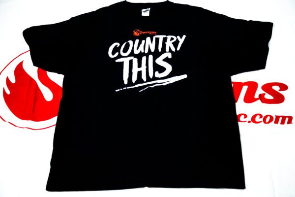 A black t - shirt with the words country this on it.