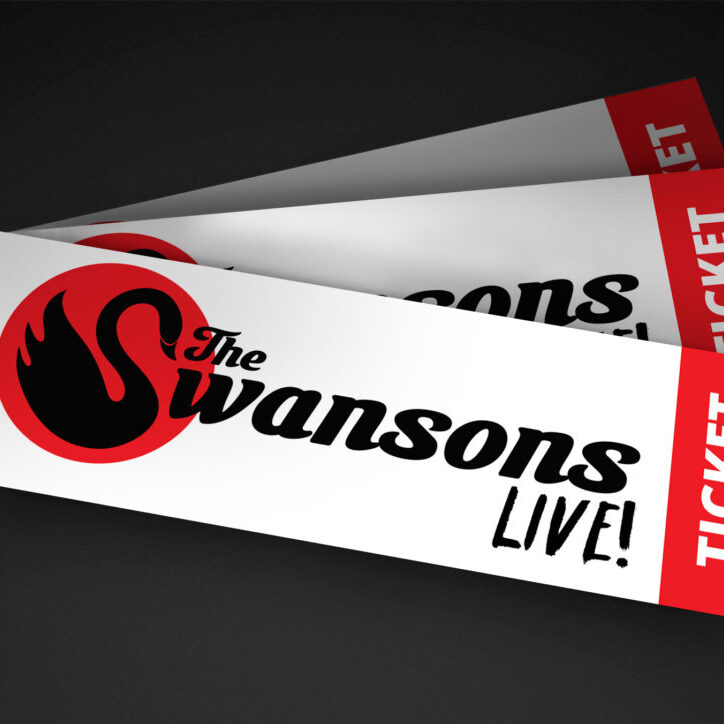 The swansons live tickets on a black background.